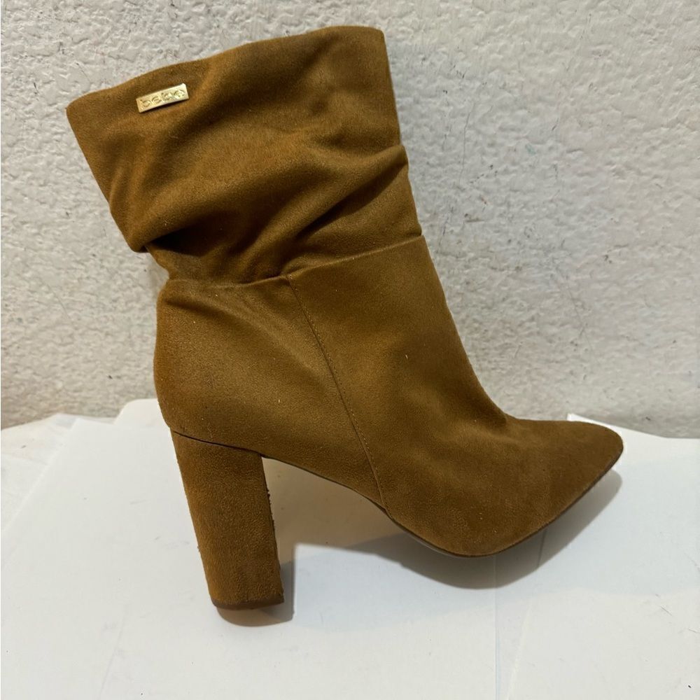 Bebe Savita Tan Dressy Block Heel Boot Shoes